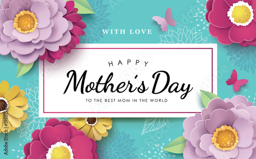 Mother's day greeting design with beautiful blossom flowers photo