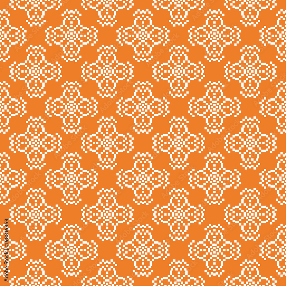 Fototapeta premium White floral seamless pattern on orange background