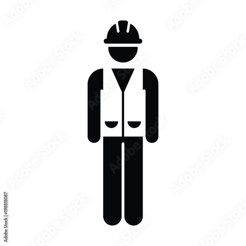 Worker Icon Vector Male Service Person of Building Construction Workman With Hardhat Helmet and Jacket in Glyph Pictogram Symbol illustration
