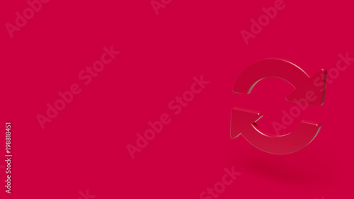 3D Icon of rotate arrow isolated on a red background.