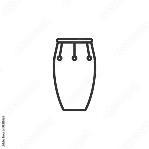 Black isolated outline icon of conga on white background. Line Icon of percussion musical instrument.