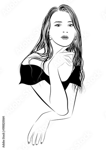 Girl with long hair in BW