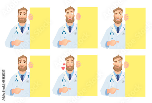 doctor holding blank signboard - set
