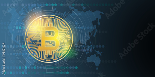Bitcoin digital money, cryptocurrency system. vector