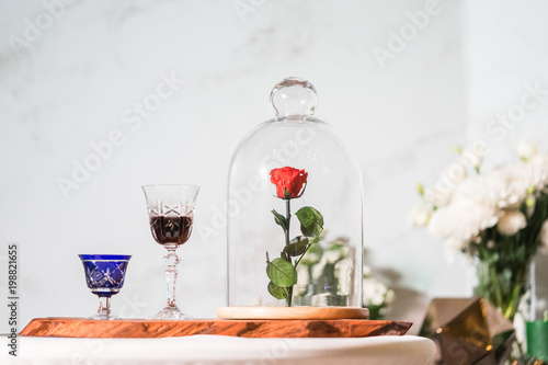 Bilde på lerret A enchanted rose in the glass covering.