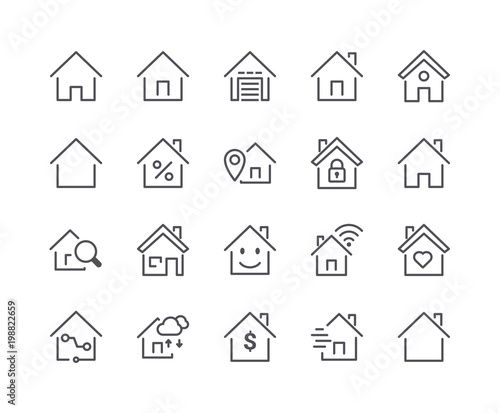 Minimal Set of Smart Home Line Icons. Editable Stroke.