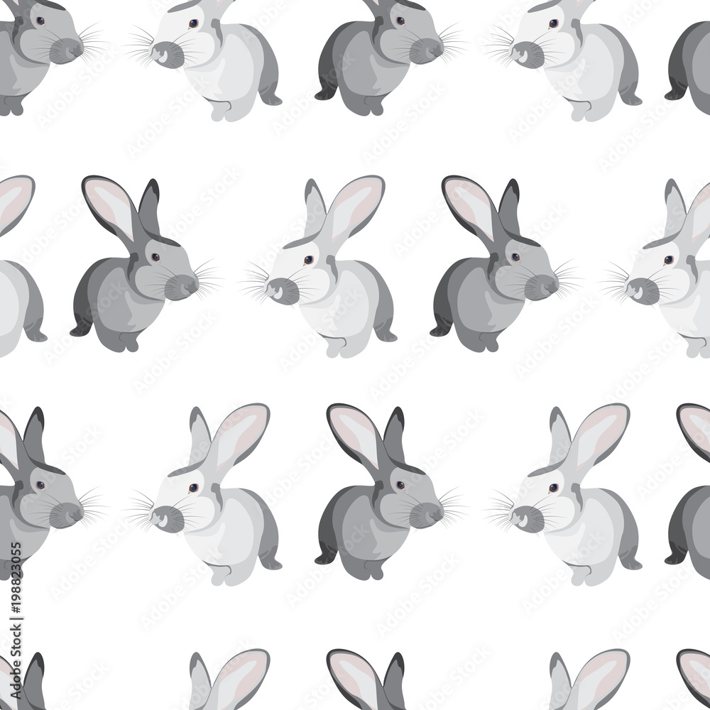 Vector seamless simple pattern with cute rabbits gray and white. Vector seamless simple pattern with cute rabbits gray and white.