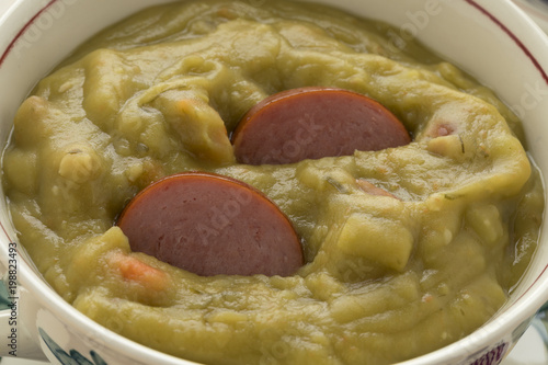  Traditional bowl with Dutch pea soup close up photo