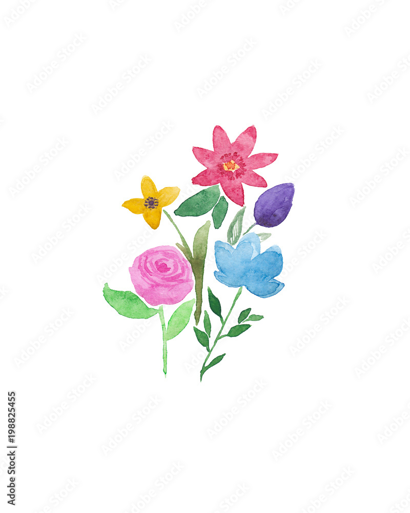 The spring flowers bouquet, isolated on white background, watercolor painting