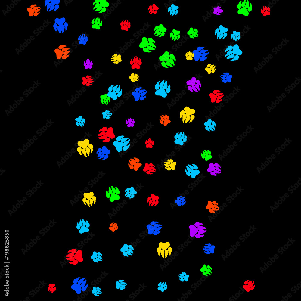 Colorful Bear Footprints. Prints of Paws with Big Claws for Petshop Design or for Goods for Pets. Simple Pattern for Print, Logo or Poster. Vector Confetti Background. Colorful Bear Footprints. Prints of Paws with Big Claws for Petshop Design or for Goods for Pets. Simple Pattern for Print, Logo or Poster. Vector Confetti Background.