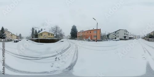 VR 360 snowing winter landscape in Linz, austria