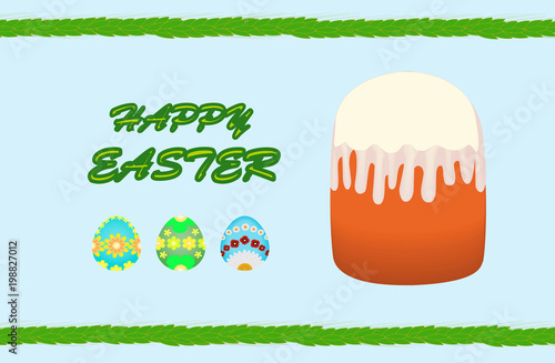 Happy Easter, Easter cake, painted eggs Vector illustration photo