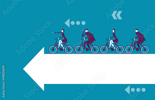 Vector illustration business concept. Business team ride together.