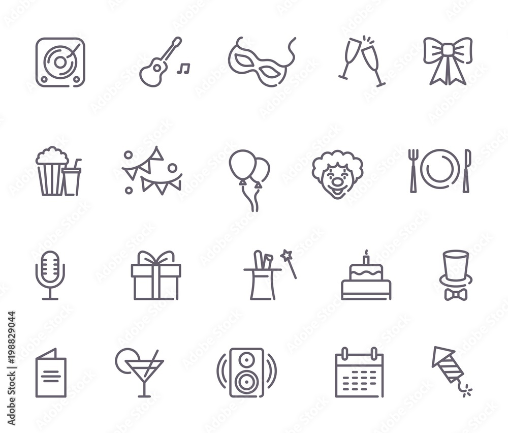 Set of Party Related Vector Line Icons Set of Party Related Vector Line Icons
