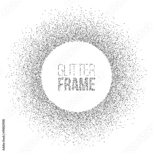 Round frame made of silver glitter isolated on white background. Vector silver frame.