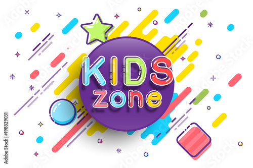 Kids Zone banner template. Vector colorfull illustration.