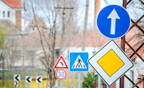 Road signs along the city way photo