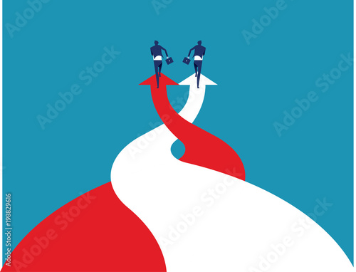 Business team running together on arrows. Concept business vector illustration.