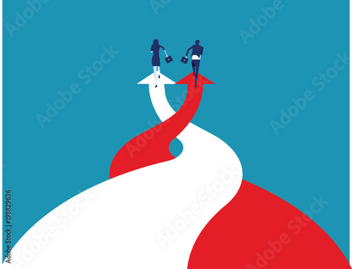 Business team running together on arrows. Concept business vector illustration.