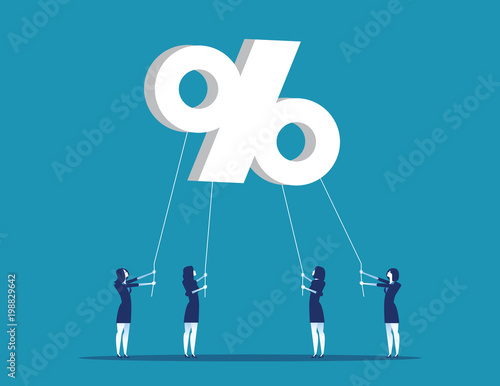 Business people trying to hold percent symbols. Concept business vector illustraiton.