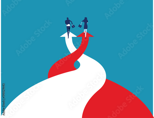 Business team running together on arrows. Concept business vector illustration.