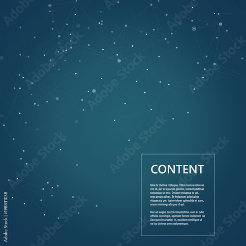 Molecules and neurons with connected dots and lines on dark blue background