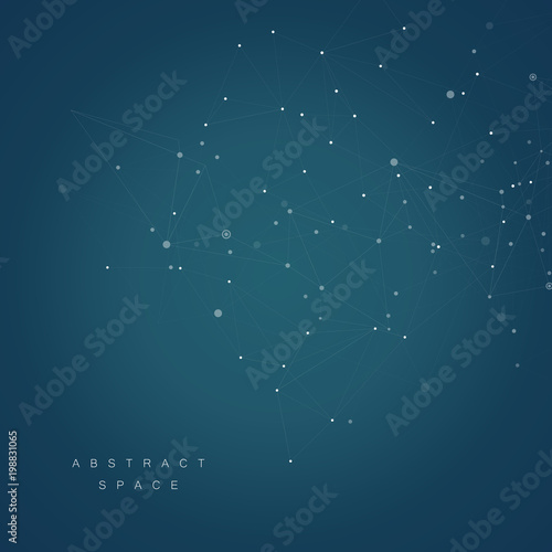 Molecules and neurons with connected dots and lines on dark blue background
