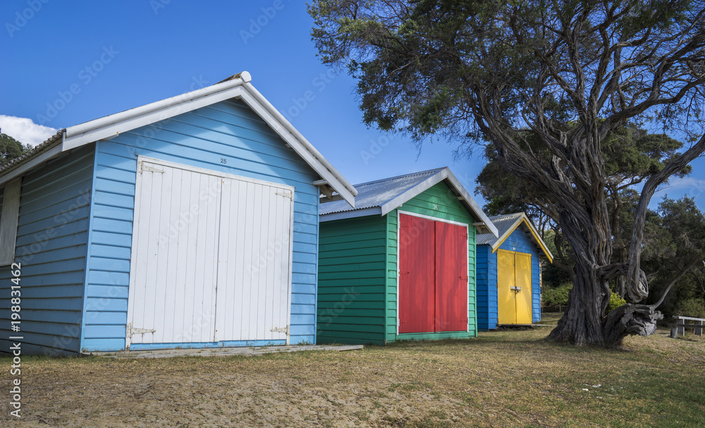 Beach huts in the summer Beach huts in the summer