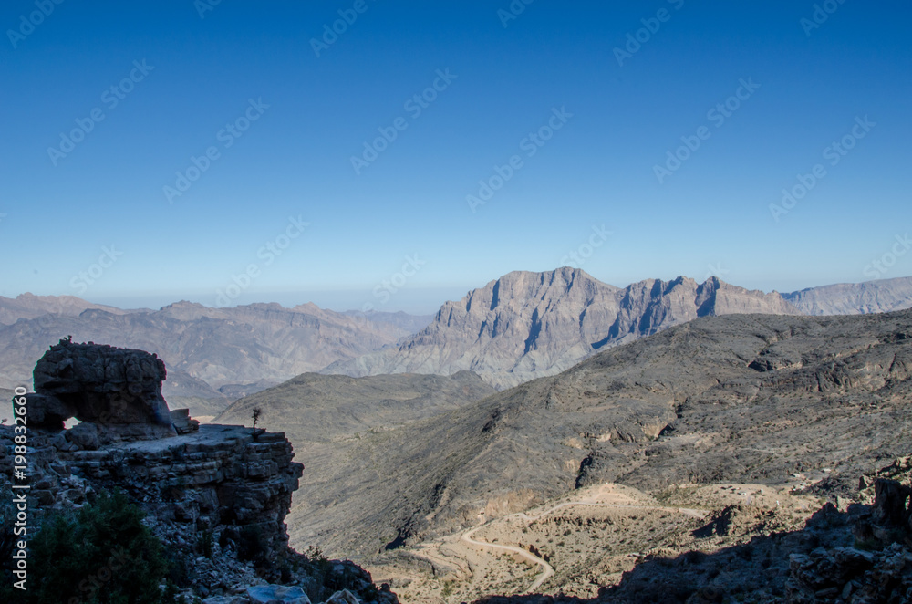 Rocky cliff in mountains in Oman