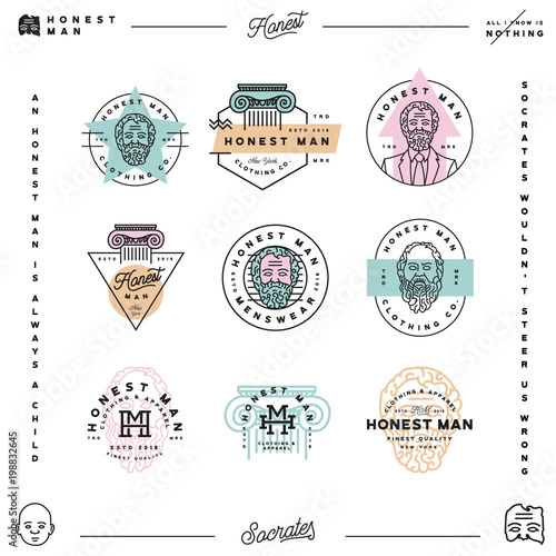 set of honest man clothing company labels. menswear textile production emblems. vector illustration