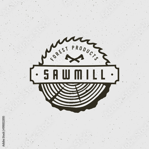 sawmill logo. retro styled woodwork emblem. vector illustration