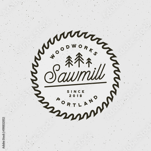 sawmill logo. retro styled woodwork emblem. vector illustration