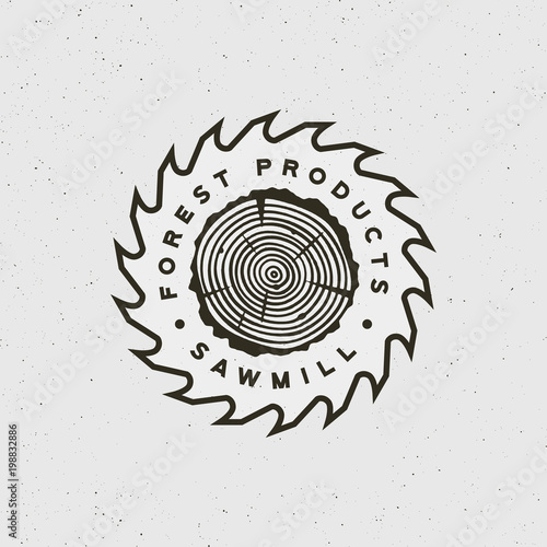 sawmill logo. retro styled woodwork emblem. vector illustration