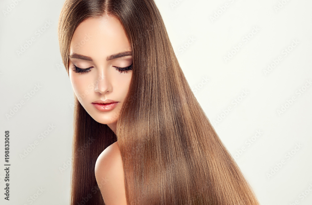 Beautiful model girl with shiny blonde straight long hair . Care and hair  products . Stock Photo | Adobe Stock