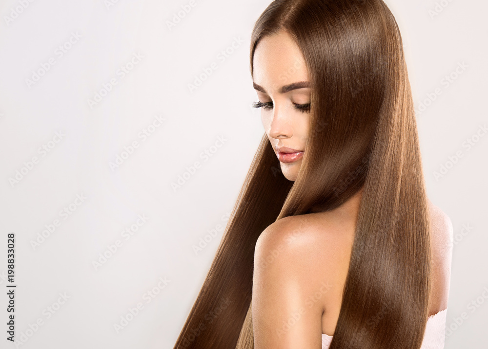Beautiful model girl with shiny blonde straight long hair . Care and hair  products . Stock Photo | Adobe Stock