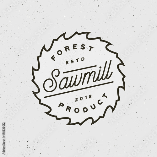 sawmill logo. retro styled woodwork emblem. vector illustration