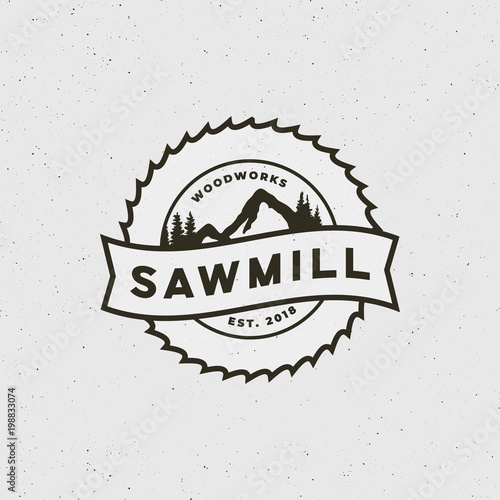sawmill logo. retro styled woodwork emblem. vector illustration