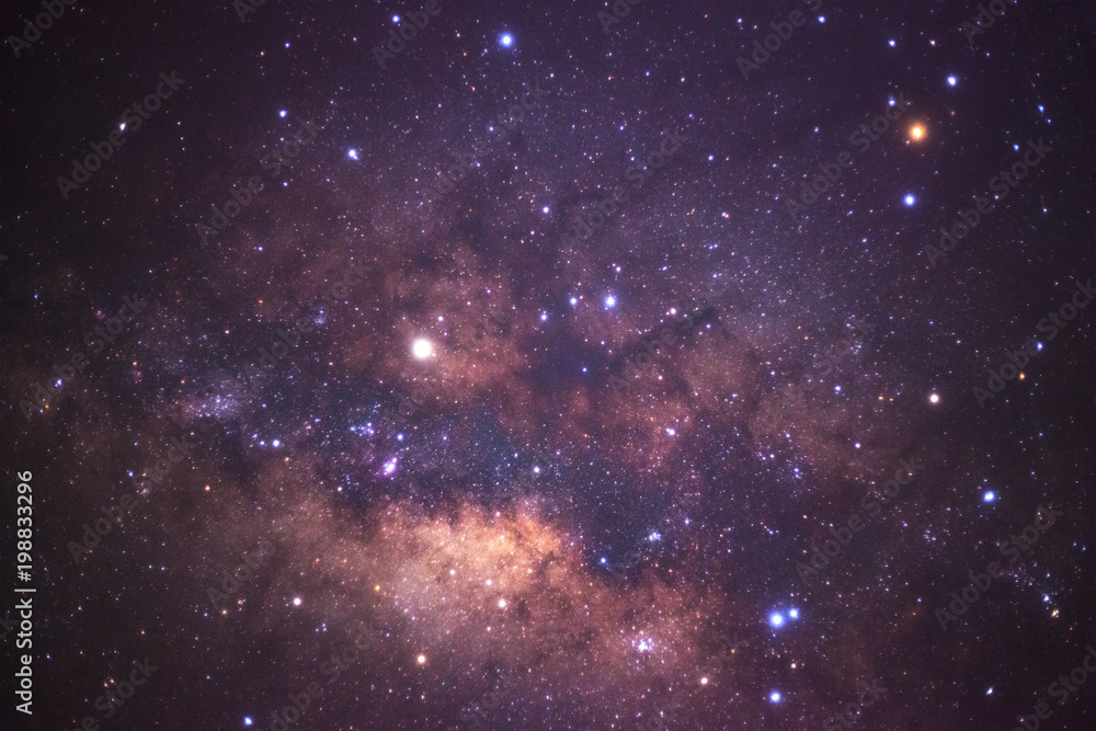 Starry night sky, Milky way galaxy with stars and space dust in the universe, Long exposure photograph, with grain. Starry night sky, Milky way galaxy with stars and space dust in the universe, Long exposure photograph, with grain.