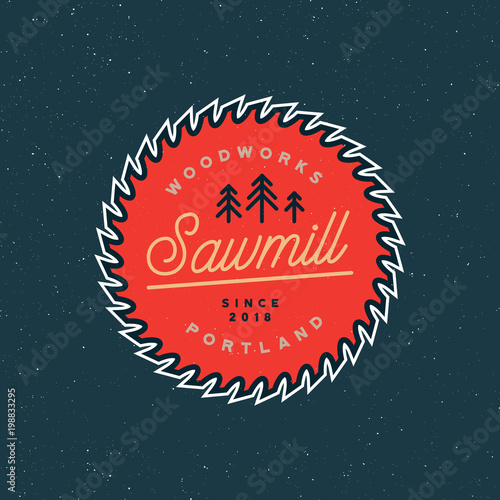 sawmill logo. retro styled woodwork emblem. vector illustration