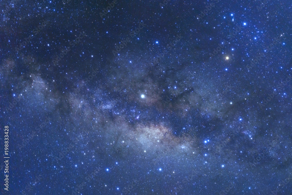 Fototapeta premium Milky way galaxy with stars and space dust in the universe, Long exposure photograph, with grain.