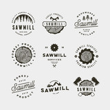 set of sawmill logos. retro styled woodwork emblems. vector illustration