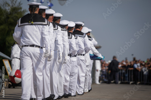 Fototapeta Romanian military sailors take part at the ceremonies during the Romanian Navy D