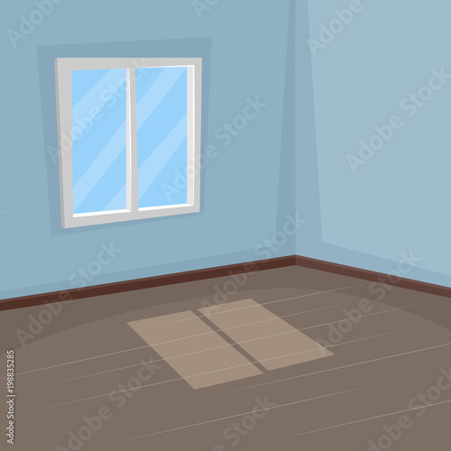 Empty room with a window, perspective.