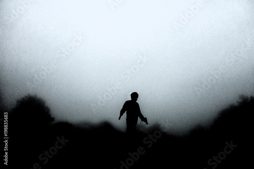 silhouette man carrying guns on both sides. Drawing by digital technique
