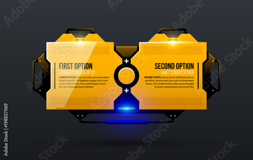 Two options in yellow industrial techno style on dark gray background