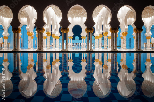 Amazing night reflection at Mosque, Abu Dhabi, United Arab Emirates