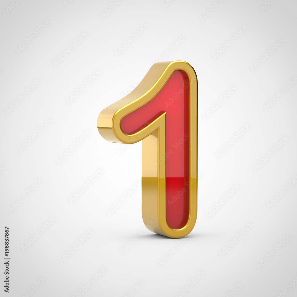 Gloosy red number 1 with golden outline isolated on white background. Gloosy red number 1 with golden outline isolated on white background.