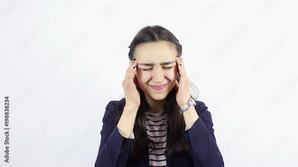 Headache, Stressful Work Overload for a young beautiful woman Headache, Stressful Work Overload for a young beautiful woman