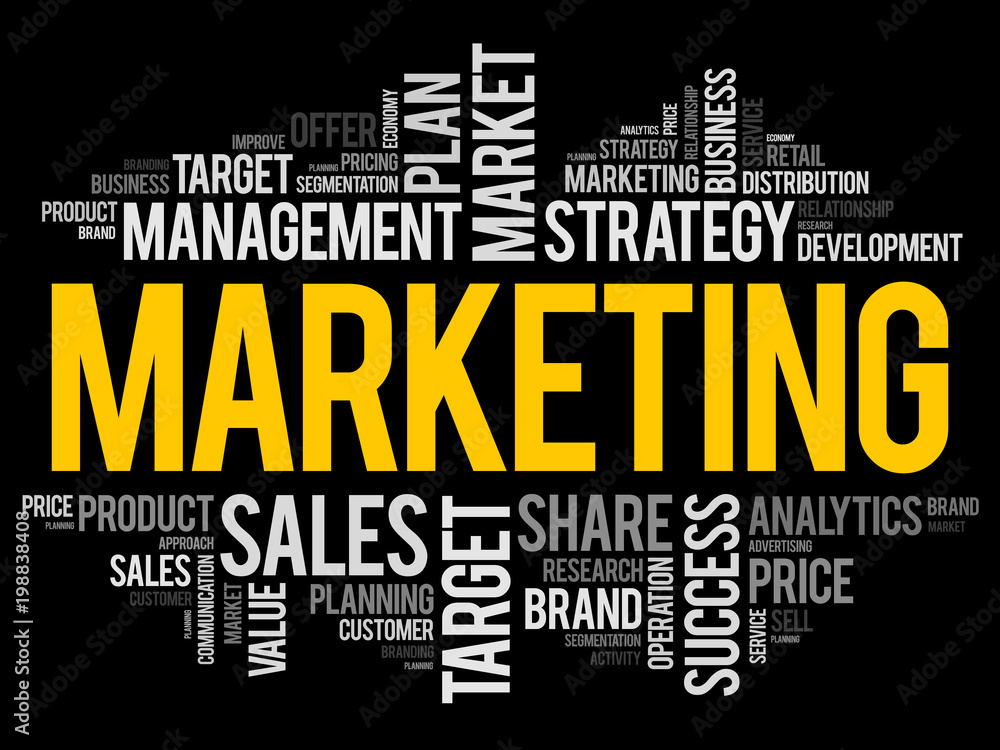 Marketing word cloud collage, business concept background