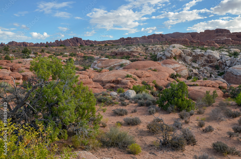 Fiery Furnace rocks on the slopes of Salt Valley Arches National Park, Moab, Utah